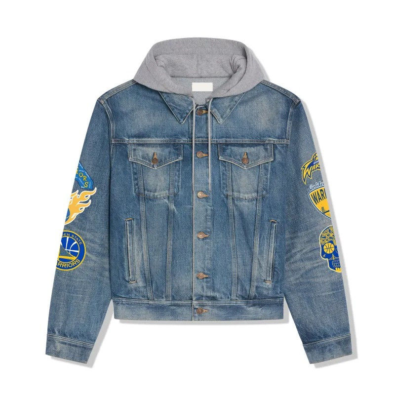 Thumbnail: Golden State Warriors NBA Team Logo& Motto v5 3D Hooded Denim Jacket