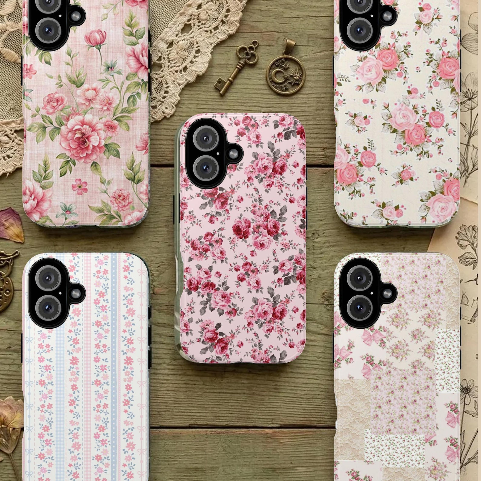 Pink Floral Phone Case, Loveshack Fancy Inspired iPhone Case, Soft Botanical Aes