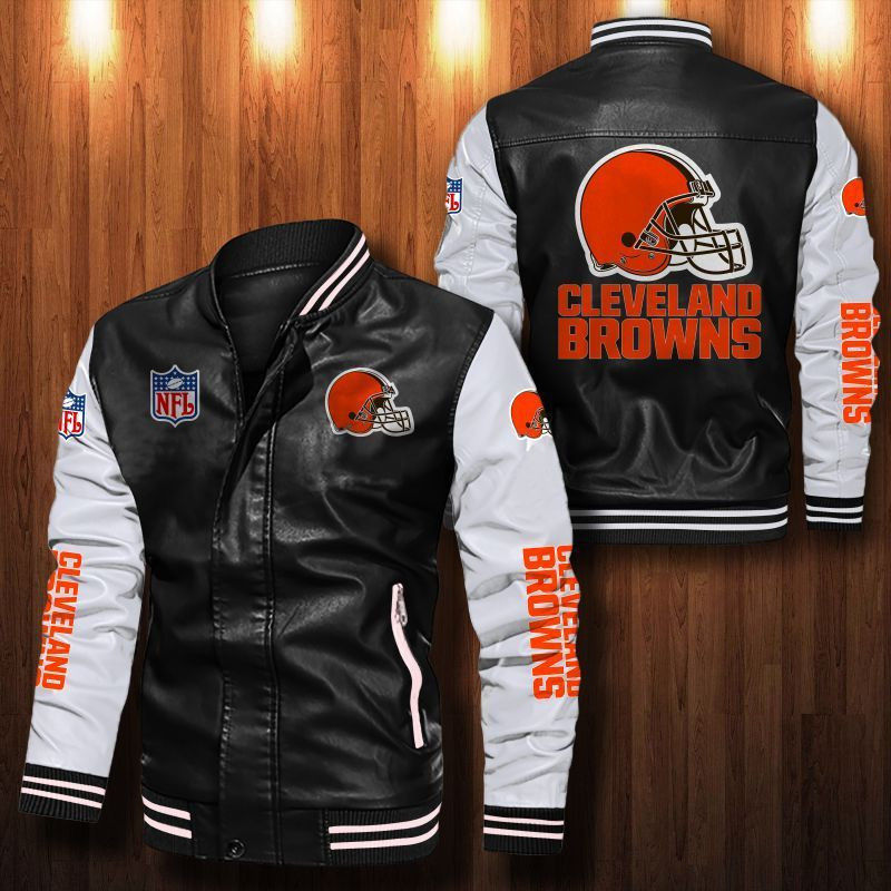Cleveland Browns Leather Varsity Jacket Bomber Coat