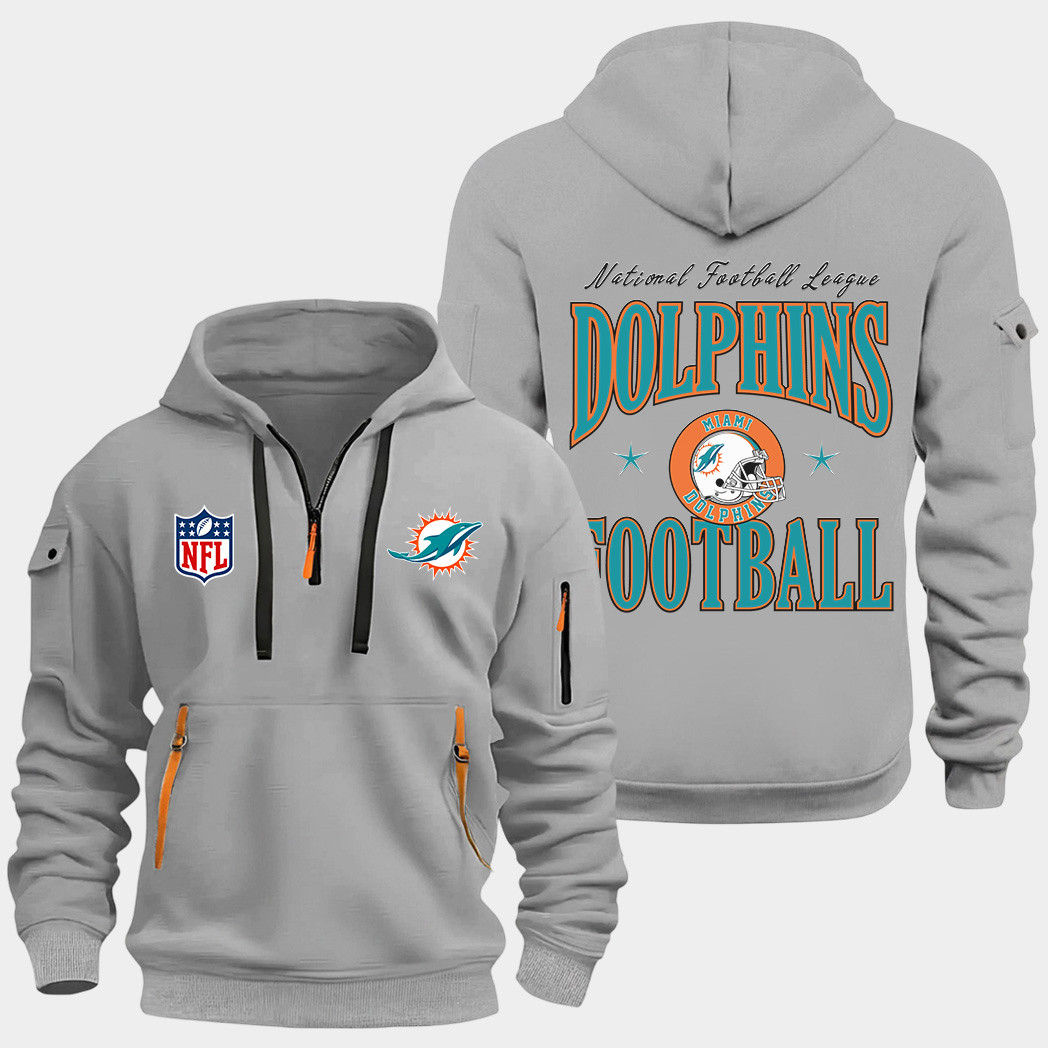 Miami Dolphins Grey Quarter Zip Hoodie