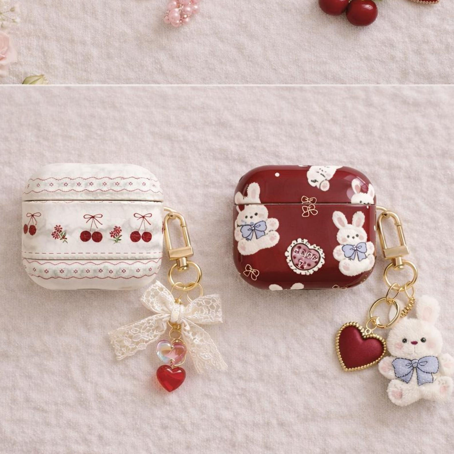 Personalized Cute AirPods Case Collection, Floral Rose, Plaid Cherry, Bunny & He