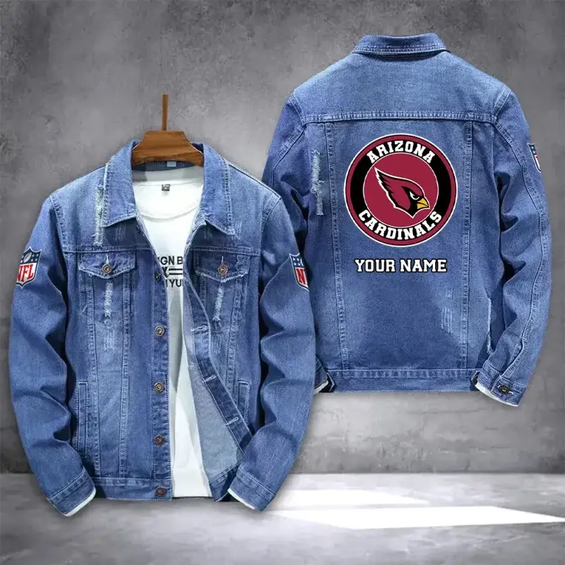 Arizona Cardinals NFL Team Name Personalized Back Logo Blue Denim Jacket