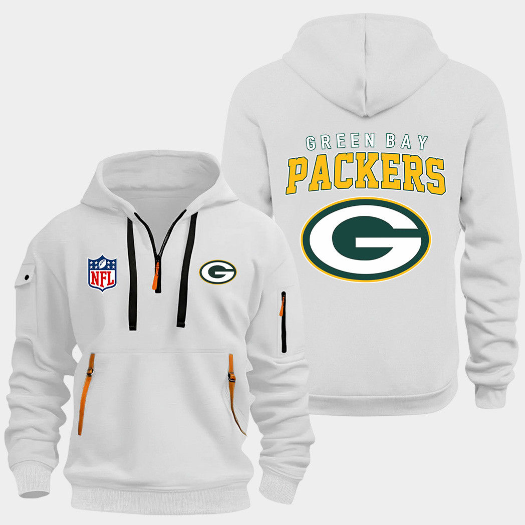 Green Bay Packers White Quarter Zip Hoodie