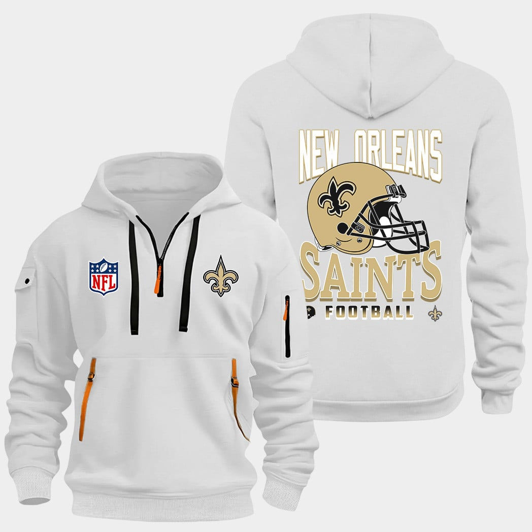 New Orleans Saints White Quarter Zip Hoodie