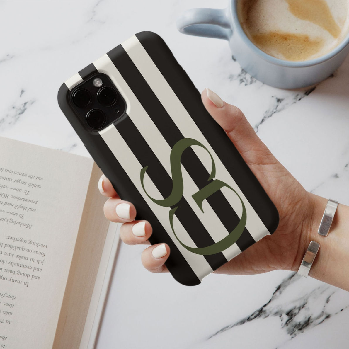Custom Monogram Phone Case | Personalized Initial Striped iPhone 14 Pro Case 13