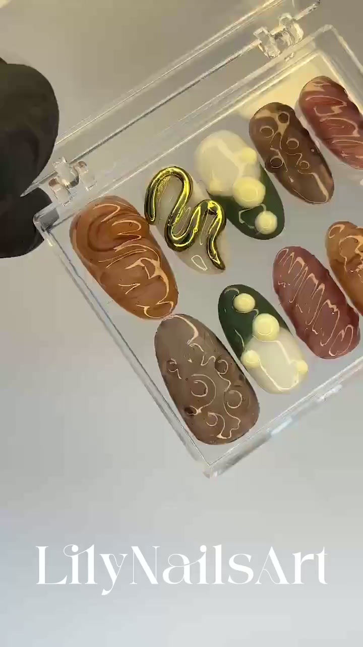 Thumbnail: Free Style 3D Gel on Almond Press On Nails, Acrylic Nail Art,  Luxury Handmade