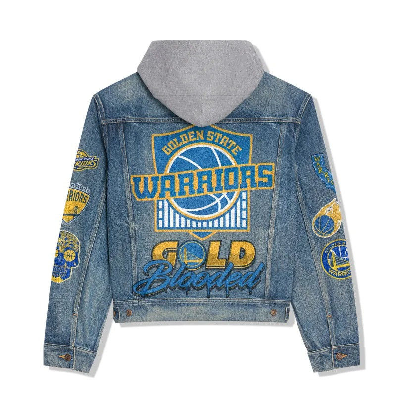 Thumbnail: Golden State Warriors NBA Team Logo& Motto v5 3D Hooded Denim Jacket