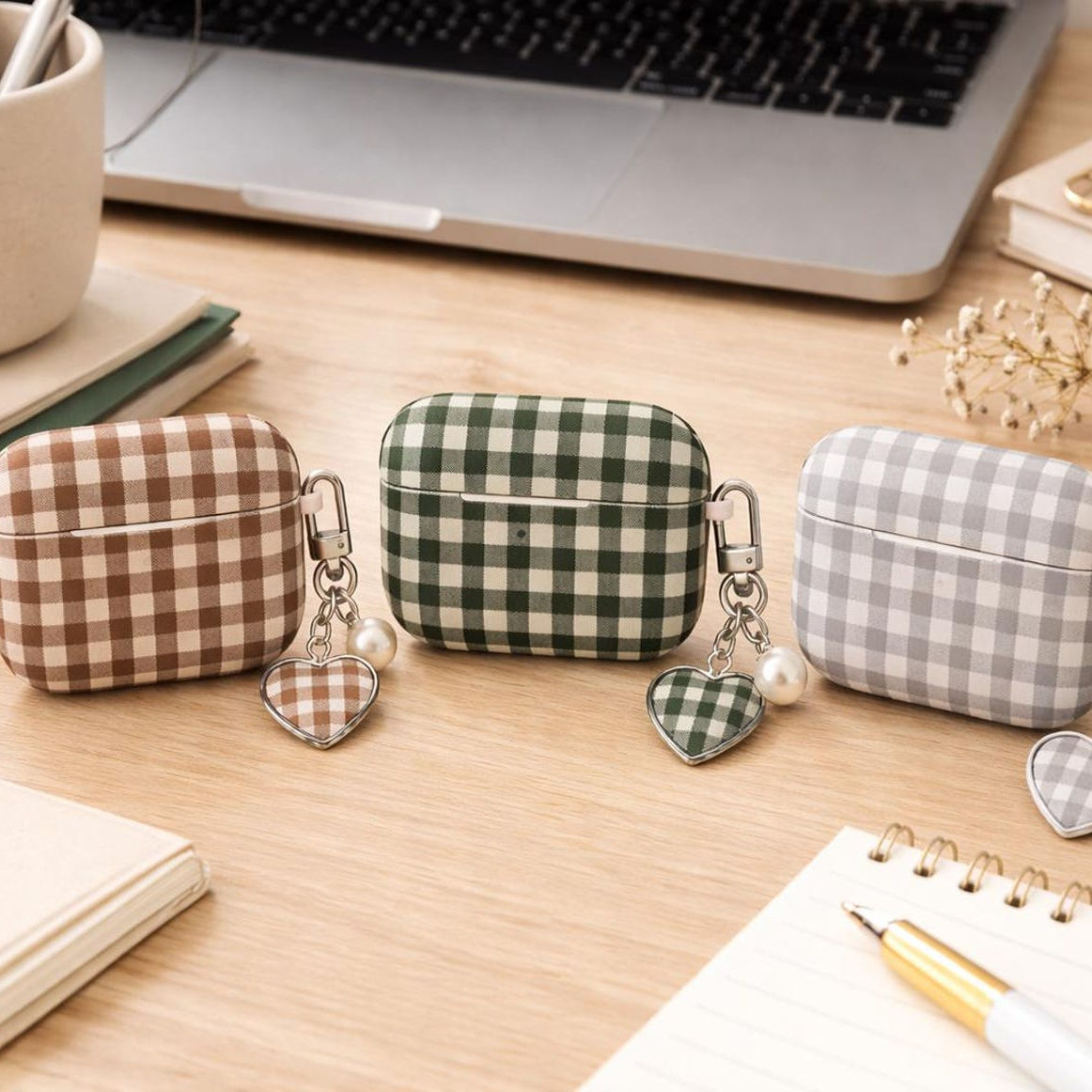 Personalized Gingham Initials Monogram Airpod Case Multicolor Cover, Shockproof