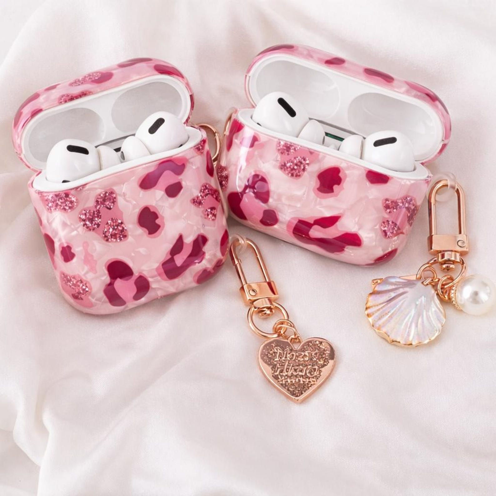 Pink Leopard Print AirPods Pro Case, Glossy Polycarbonate Protective Cover for A