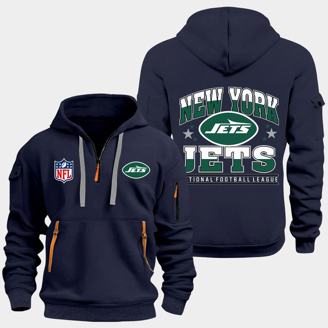 New York Jets Navy Quarter Zip Hoodie