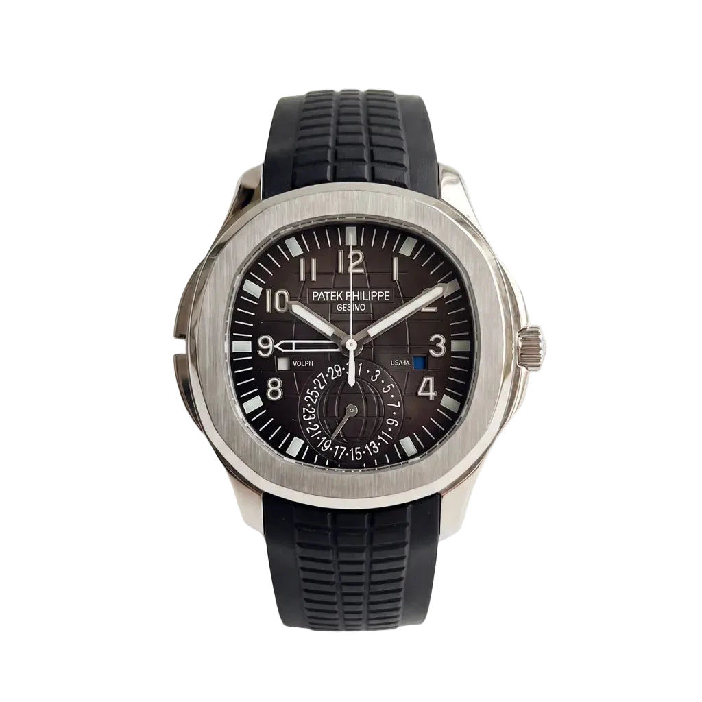 Patek Philippe Brown Dial Rubber Strap Stainless Steel Watch