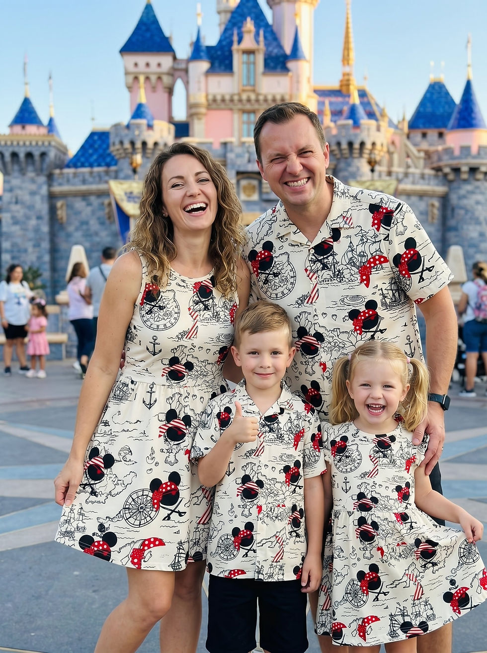 Thumbnail: Mouse Cruise Dress Set, Family Matching, Button Shirt And Skater Summer Gift