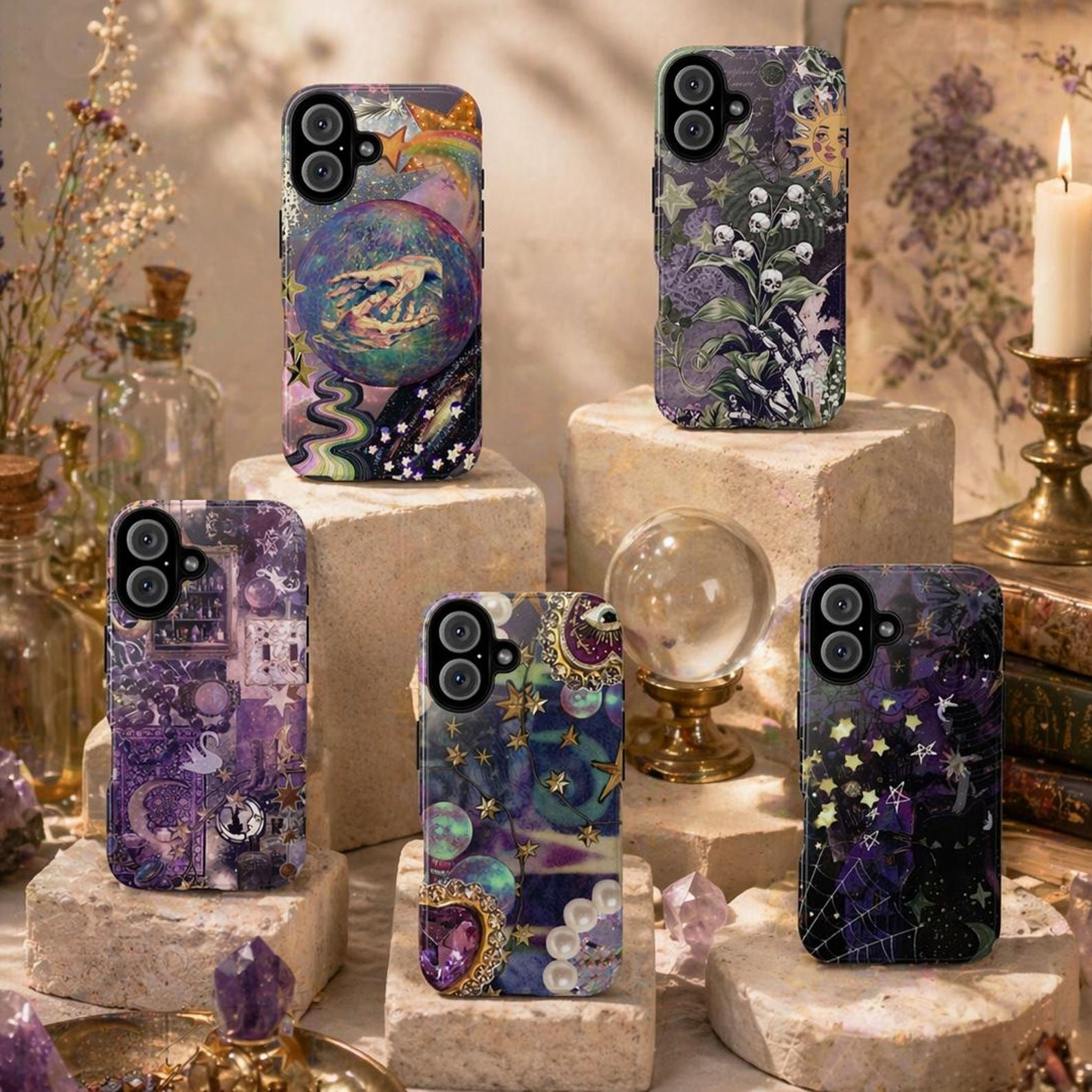 Witchy Aesthetic Phone Case, Celestial Gothic iPhone Case, Dark Academia Stars M