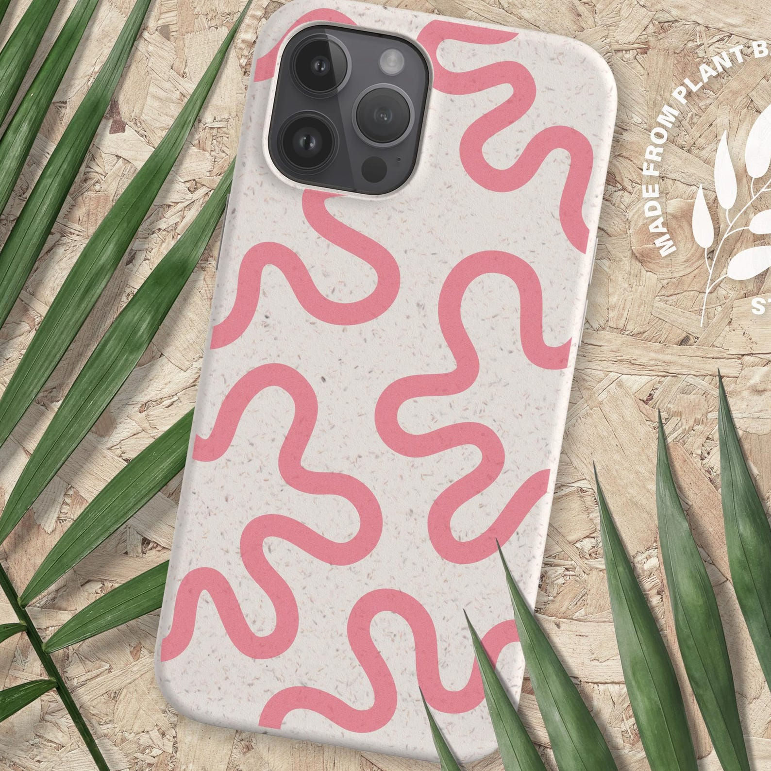Squiggly Pink iPhone 17 Biodegradable Phone Case, Pink Eco Friendly iPhone Case,