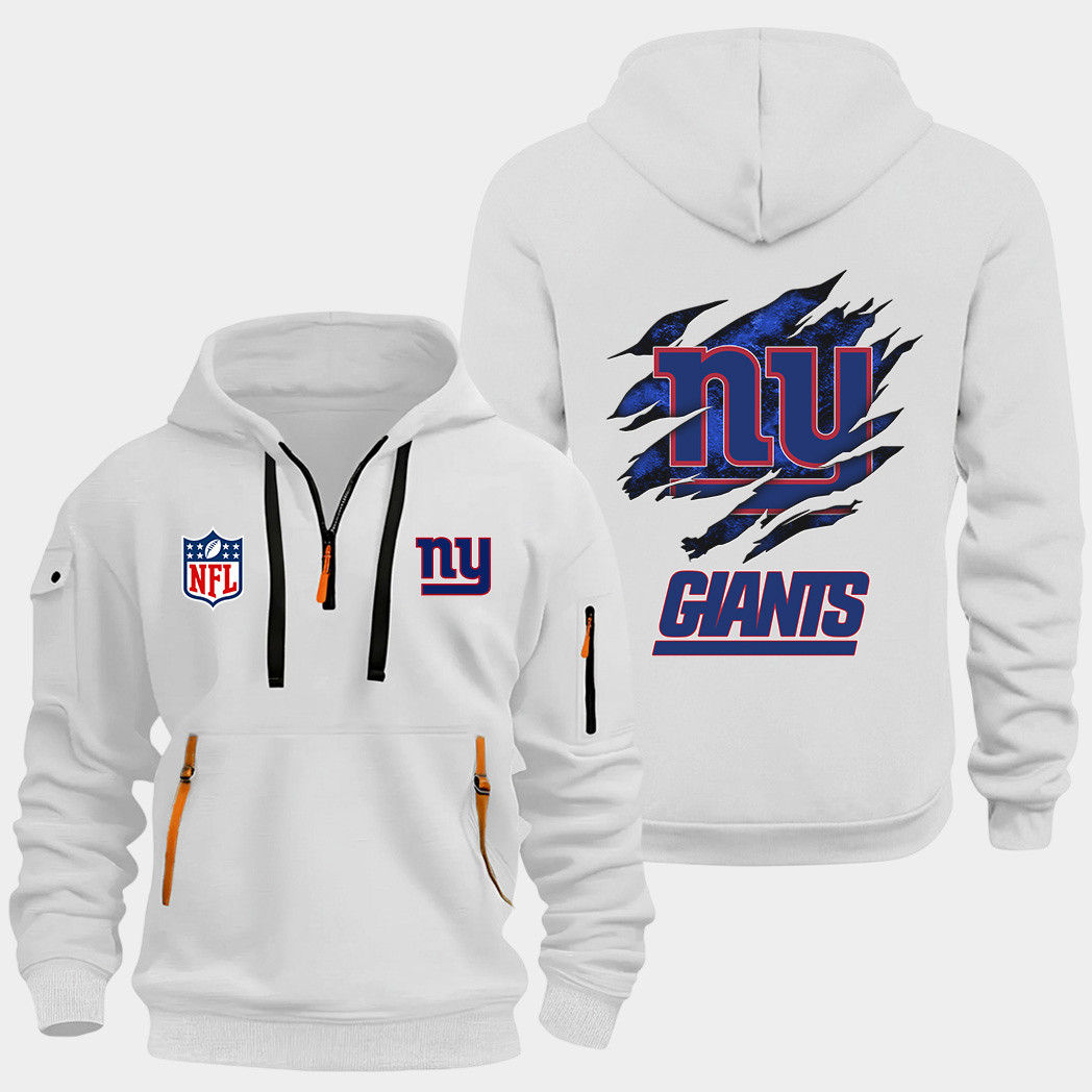 New York Giants White Quarter Zip Hoodie