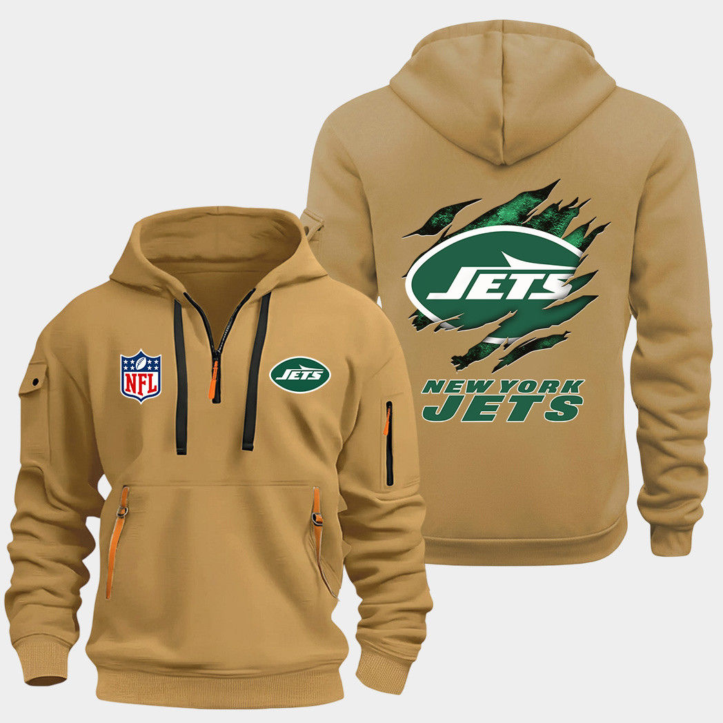 New York Jets Gold Quarter Zip Hoodie