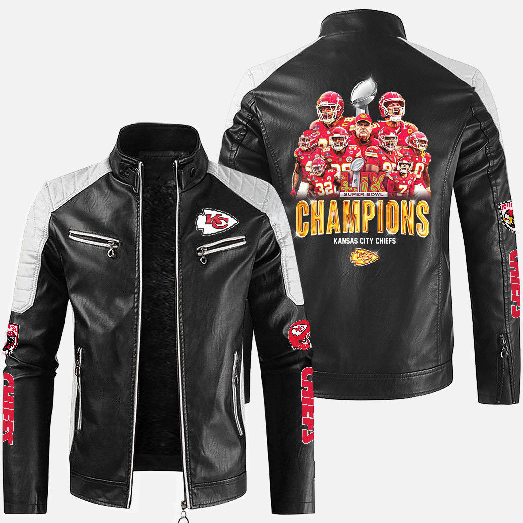 Kansas City Chiefs 2024-2025 Super Bowl LIX Team Champions Block Leather Jacket