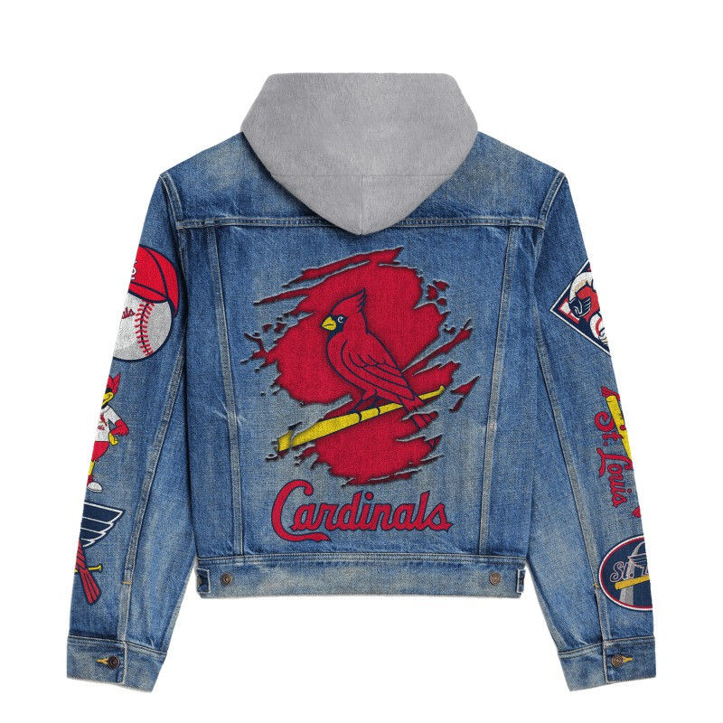 Thumbnail: St Louis Cardinals MLB Team Splash Logo 3D Hooded Denim Jacket