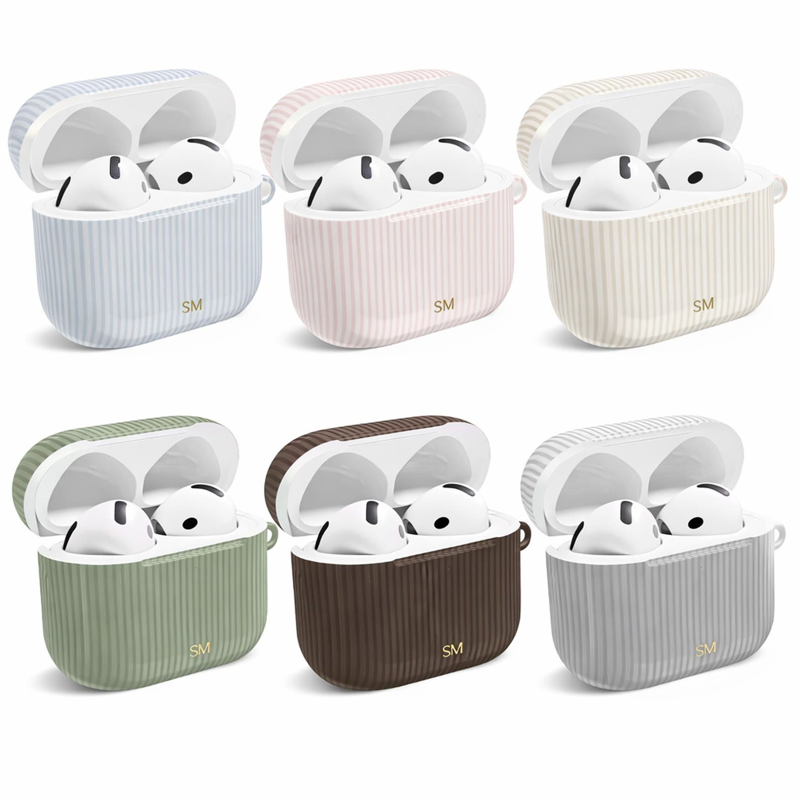 Striped Initial AirPods Pro Case, Pastel Gold/ Sage Green/ Brown Personalized Ca
