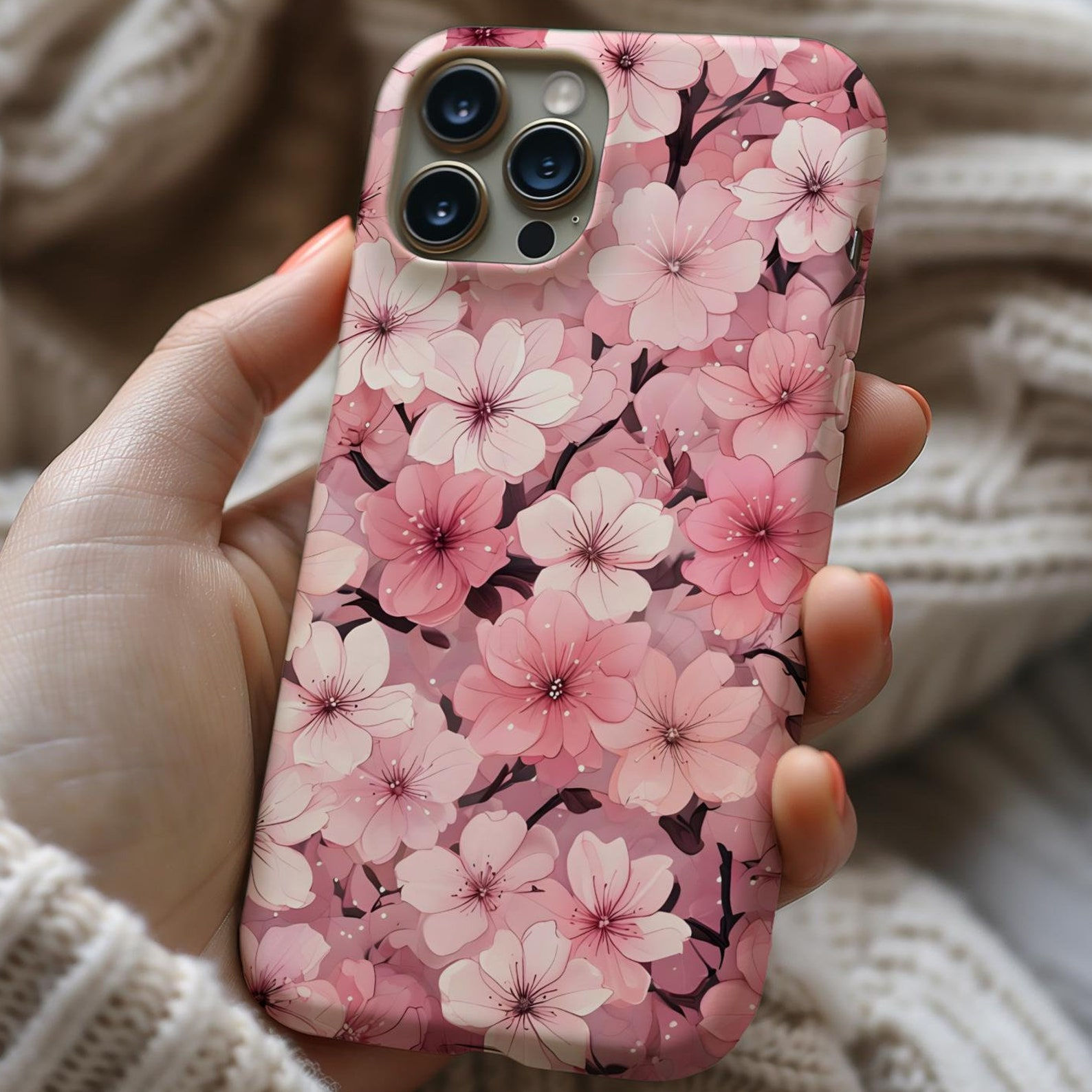 Japanese Wateecolor Cherry Blossom Phone Case, Girly Floral Phone Case, Pink Flo