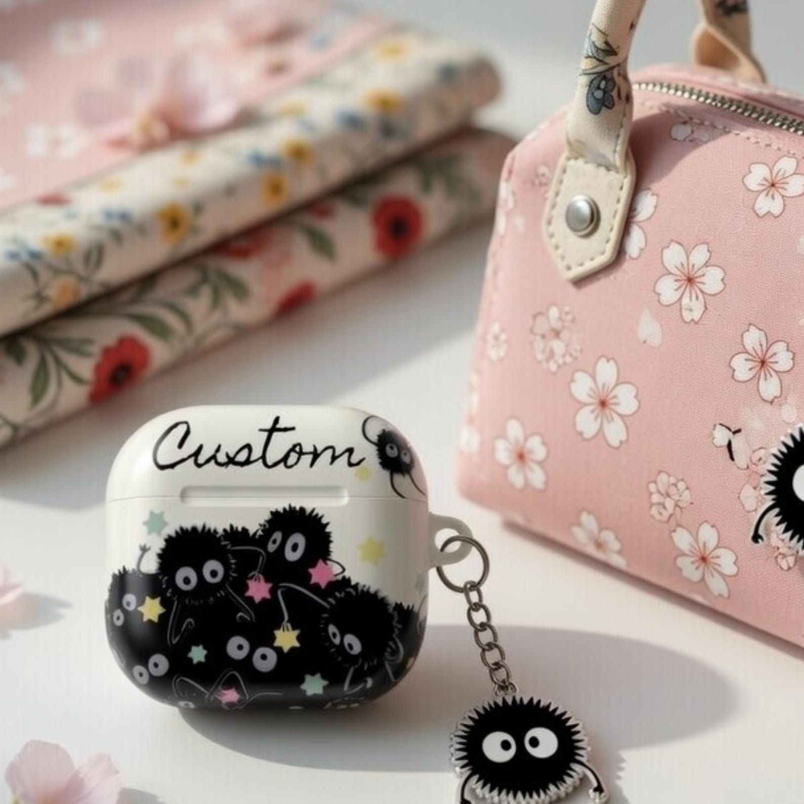 Soot Sprites AirPods Case, Anime Susuwatari Earbud Cover, Aesthetic Black Pastel