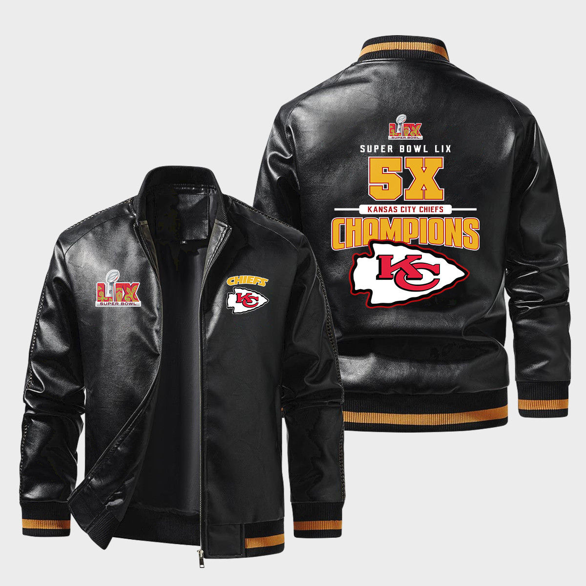 Kansas City Chiefs 2024-2025 Super Bowl LIX 5X Champions Leather Bomber Jacket