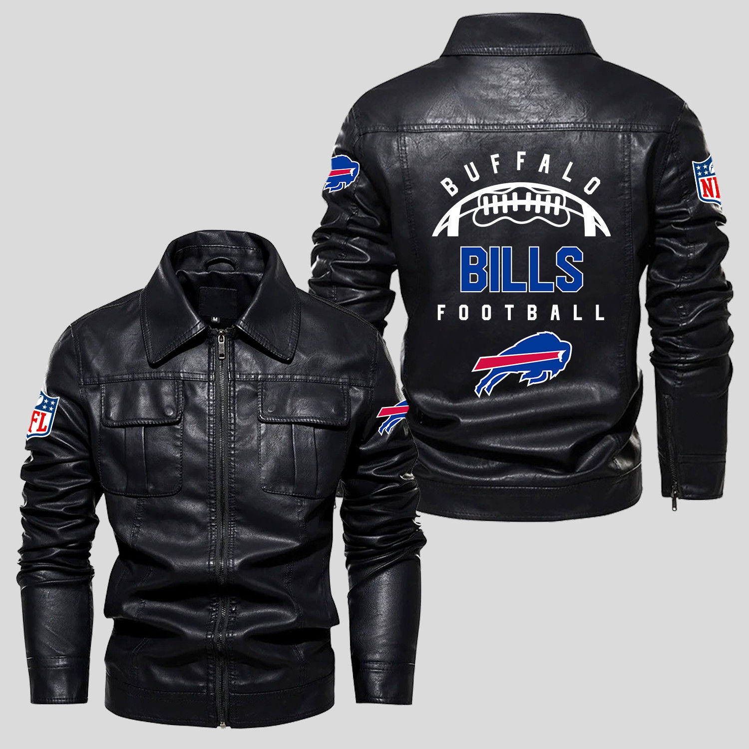 Buffalo Bills NFL Team Logo American Football Pattern Black 2D Motorcycle Leathe