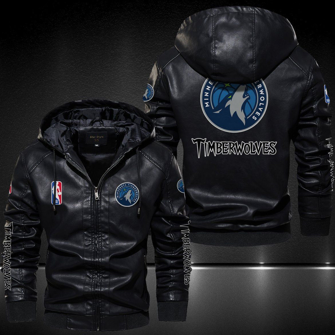 Minnesota Timberwolves Hooded Leather Jacket 9057