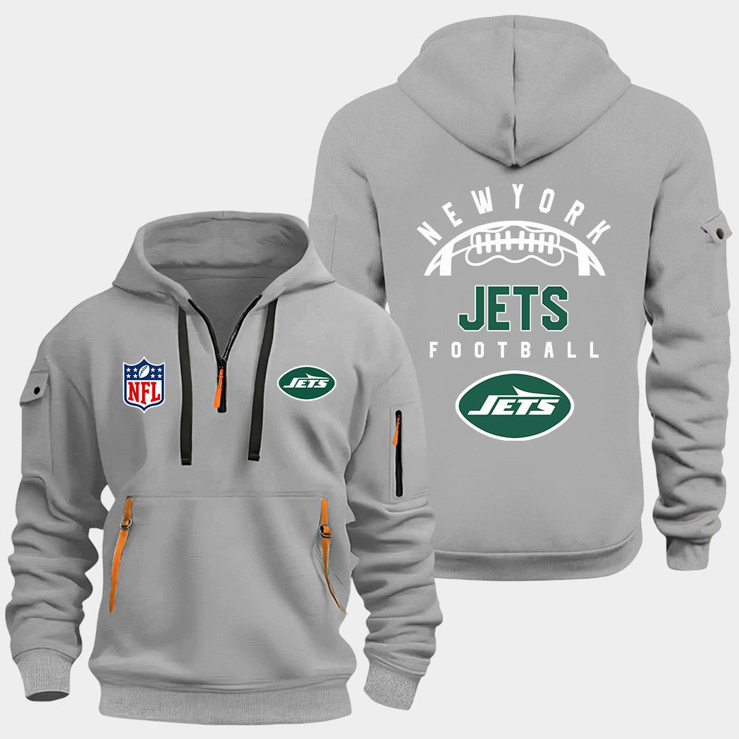New York Jets Grey Quarter Zip Hoodie