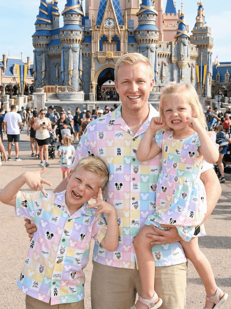 Family Mouse Friends Pastel Hawaiian Shirt Dress Set, Park Matching Outfit