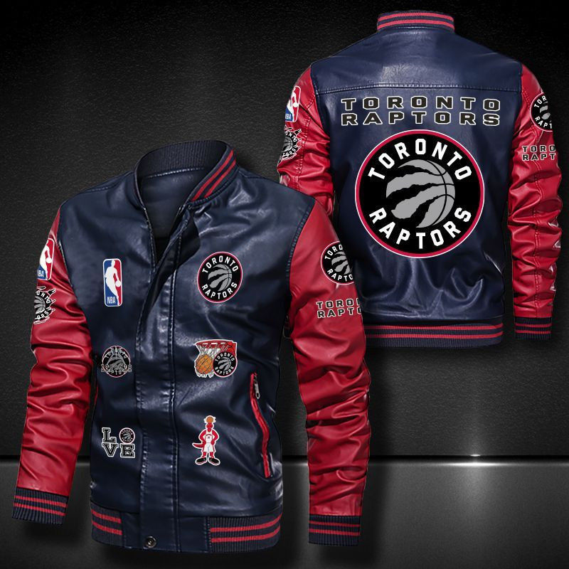 Thumbnail: Toronto Raptors Leather Varsity Jacket Bomber Coat