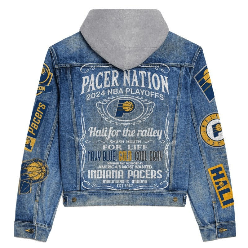 Thumbnail: Indiana Pacers NBA Team Logo& Motto v3 3D Denim Jacket