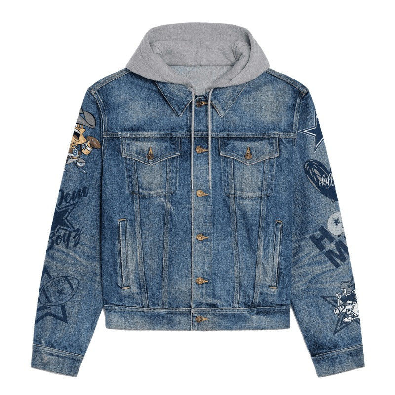 Thumbnail: Dallas Cowboys NFL Team Logo& Motto v4 3D Hooded Denim Jacket