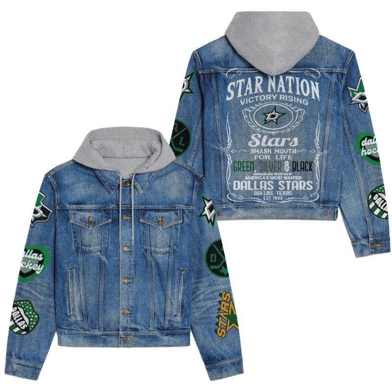 Dallas Stars NHL Team Logo& Motto v2 3D Hooded Denim Jacket