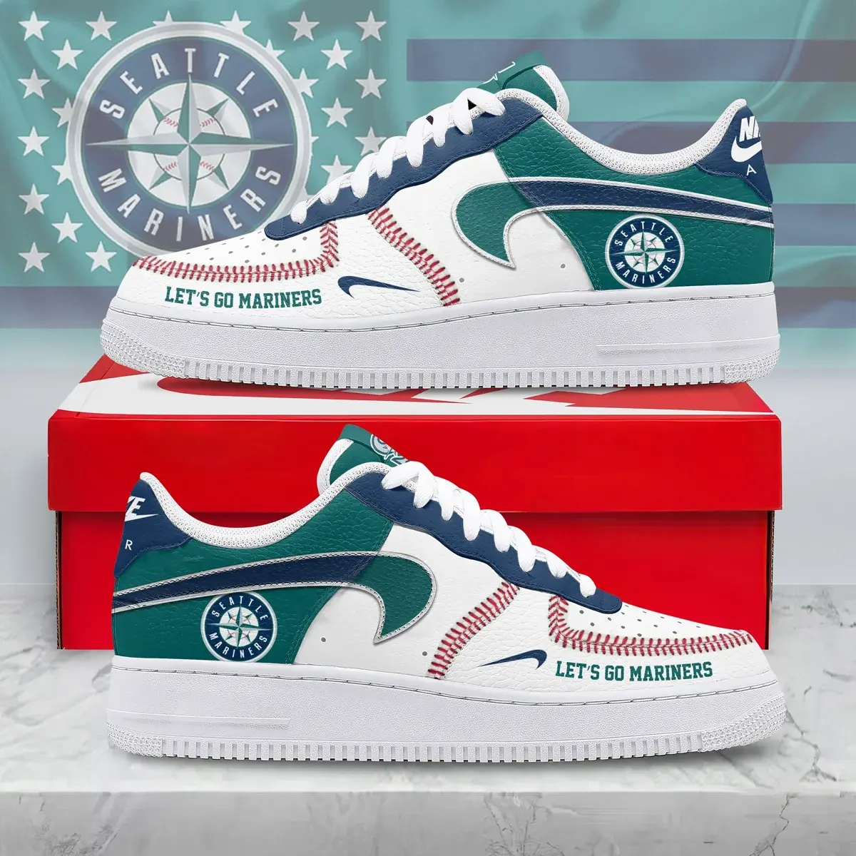Seattle Mariners Premium Custom Air Force 1 Sneakers