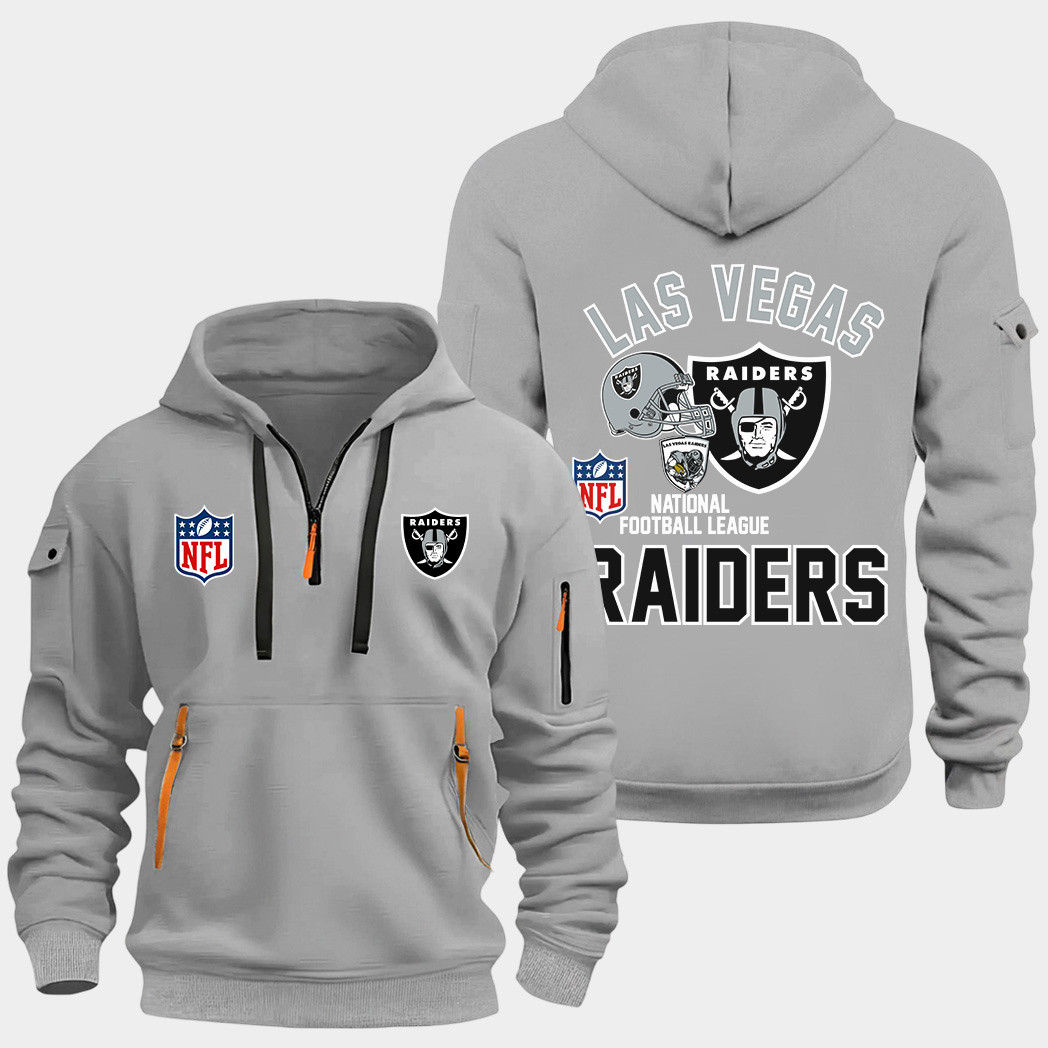 Las Vegas Raiders Grey Quarter Zip Hoodie