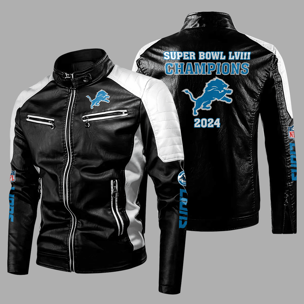 Detroit Lions Super Bowl LVIII NFL Champions Unisex Leather Jacket