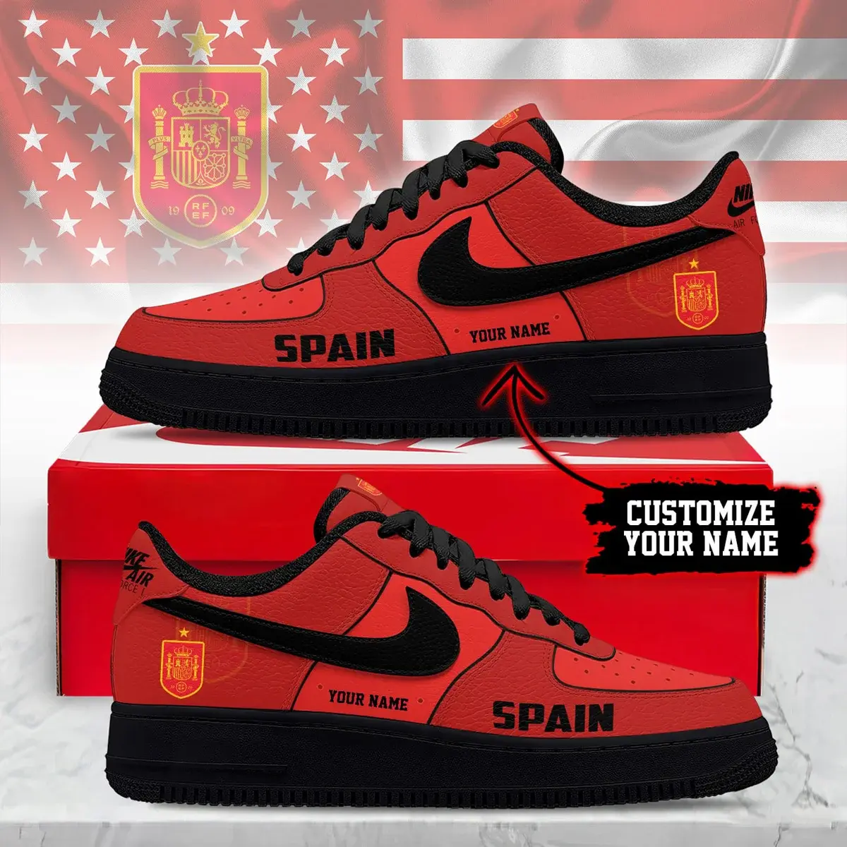 Spain Premium WC26 Soccer Fan Custom Air Force 1 - Air Jordan 1 Shoes Sneaker