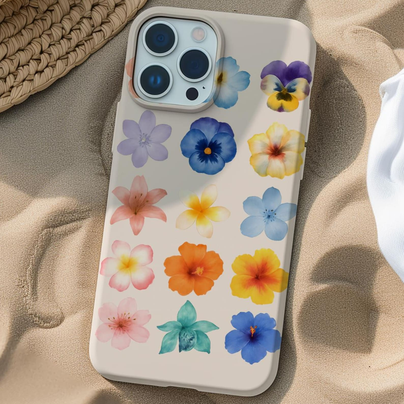Colorful Watercolor Tropical Flower Phone Case, Girly Summer Case, Beachy Floral