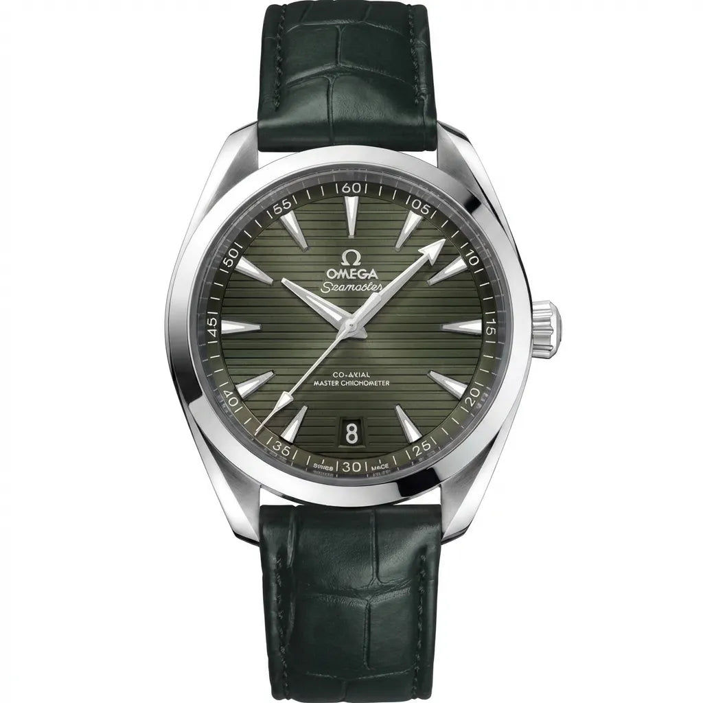 Omega OM Olive Dial Silver Tone Strap Watch
