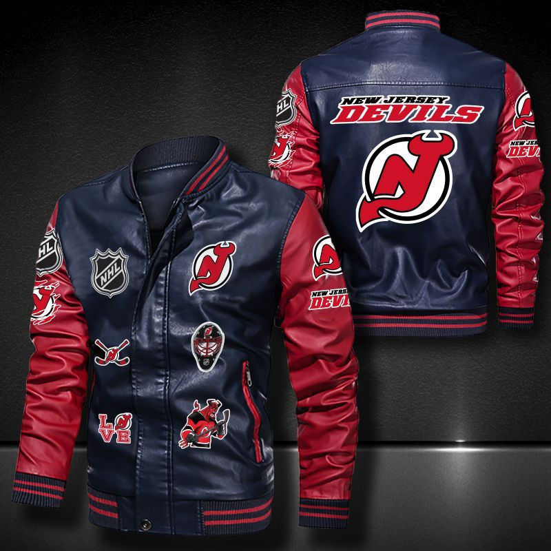 Thumbnail: New Jersey Devils Leather Varsity Jacket Bomber Coat