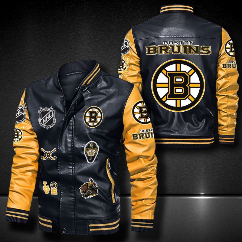 Thumbnail: Boston Bruins Leather Varsity Jacket Bomber Coat