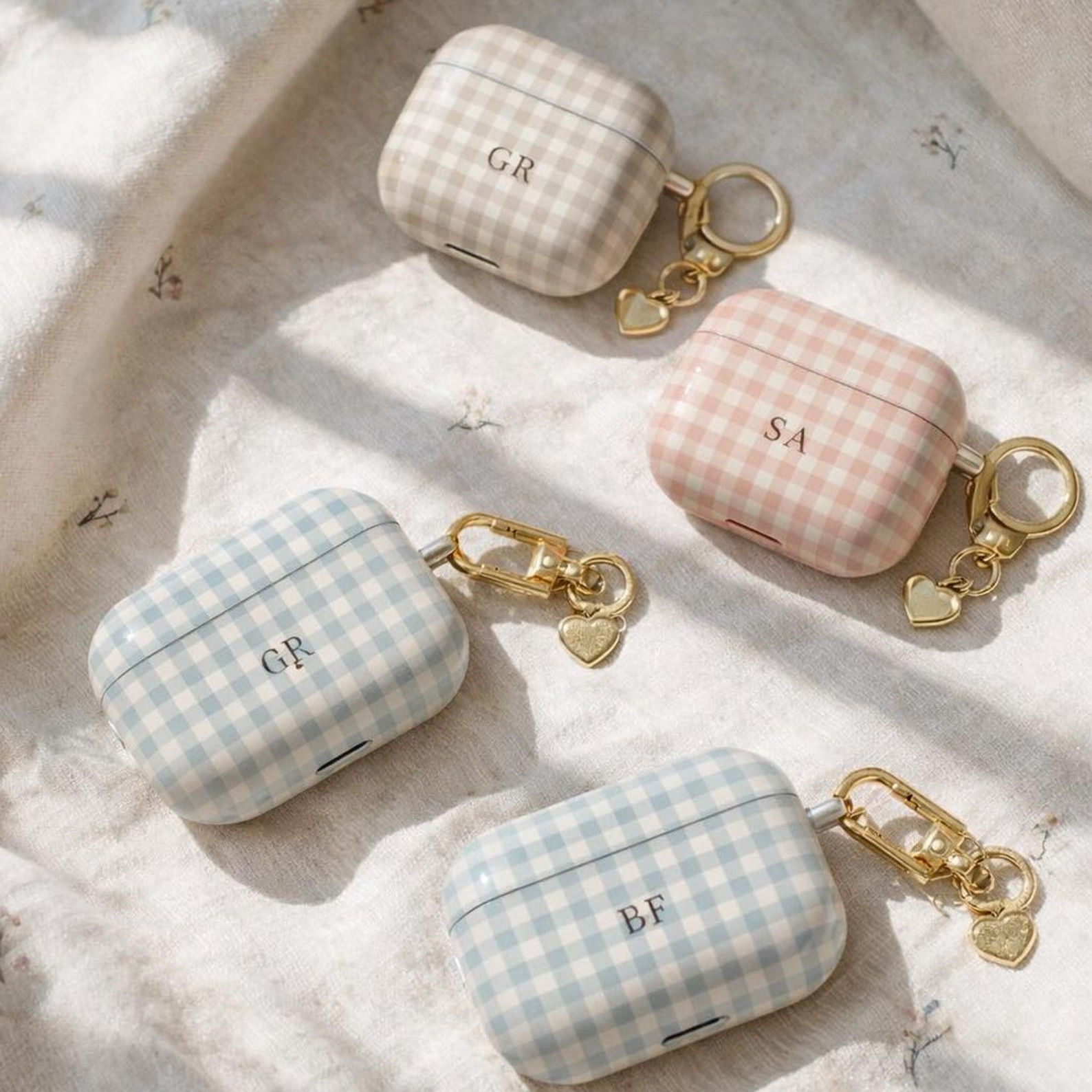 Boho Gingham Personalized Monogram Airpod cases Initials Letter Custom Protecitv