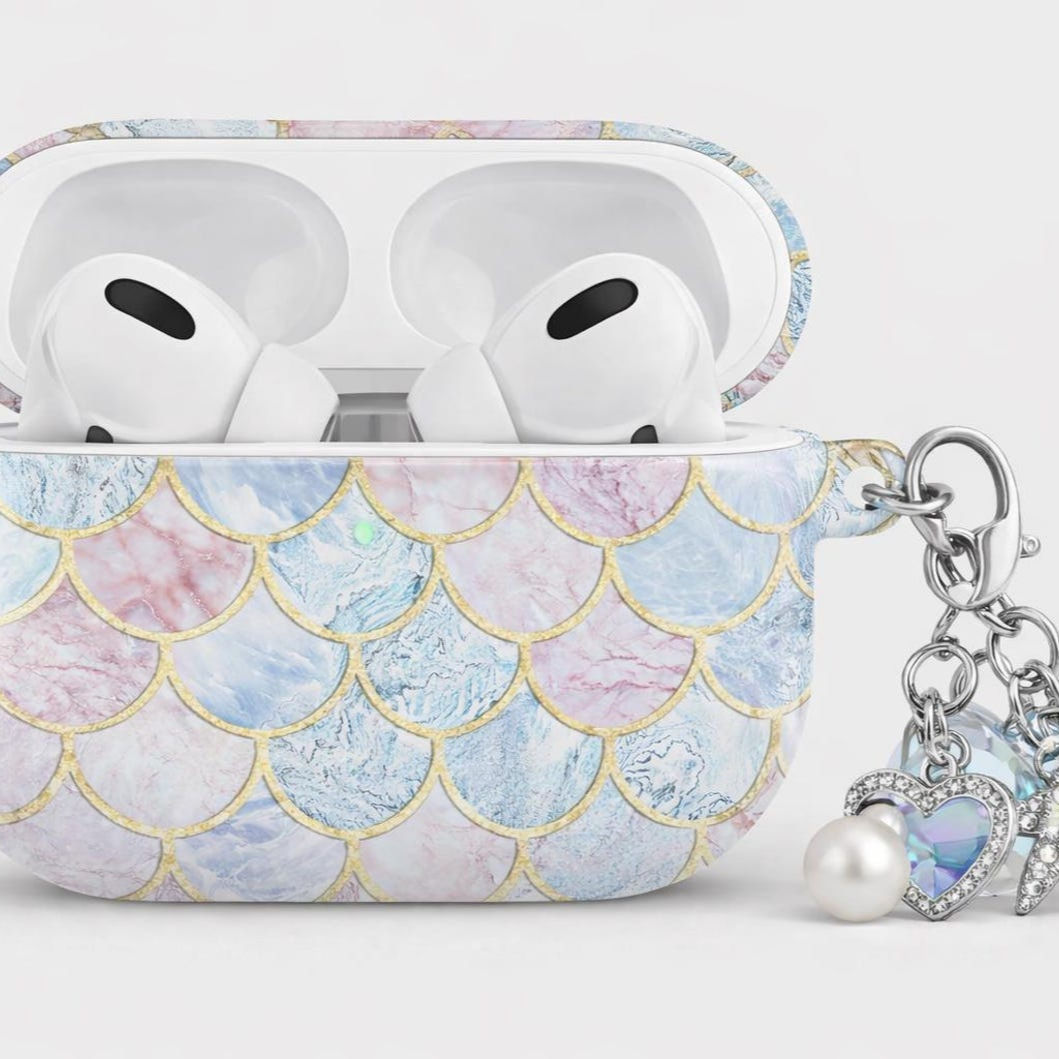 Pink Blue Mermaid Scale AirPods Case, Ocean Aesthetic Marble Protective Cover, A