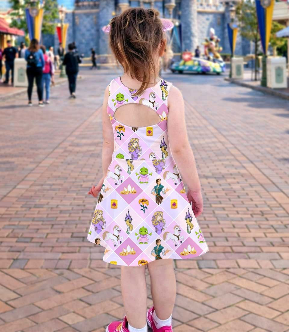 Thumbnail: Tangled Rapunzel Theme Park Family Vacation Outfit, Mom and Me Dress Set