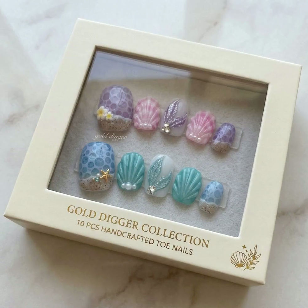 Thumbnail: 3D Shell Mermaid Tail Toe Nails, Ocean Foam Beach Pedicure, Teal Pink Summer Vac