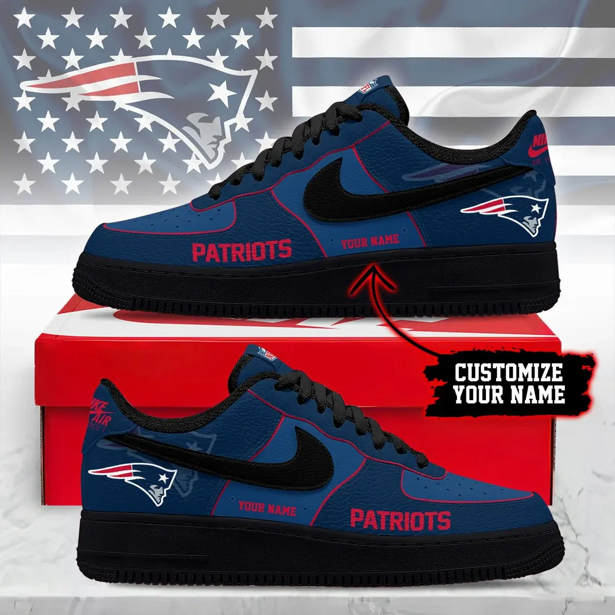 New England Patriots Premium NFL Custom Custom Air Force 1 Sneakers