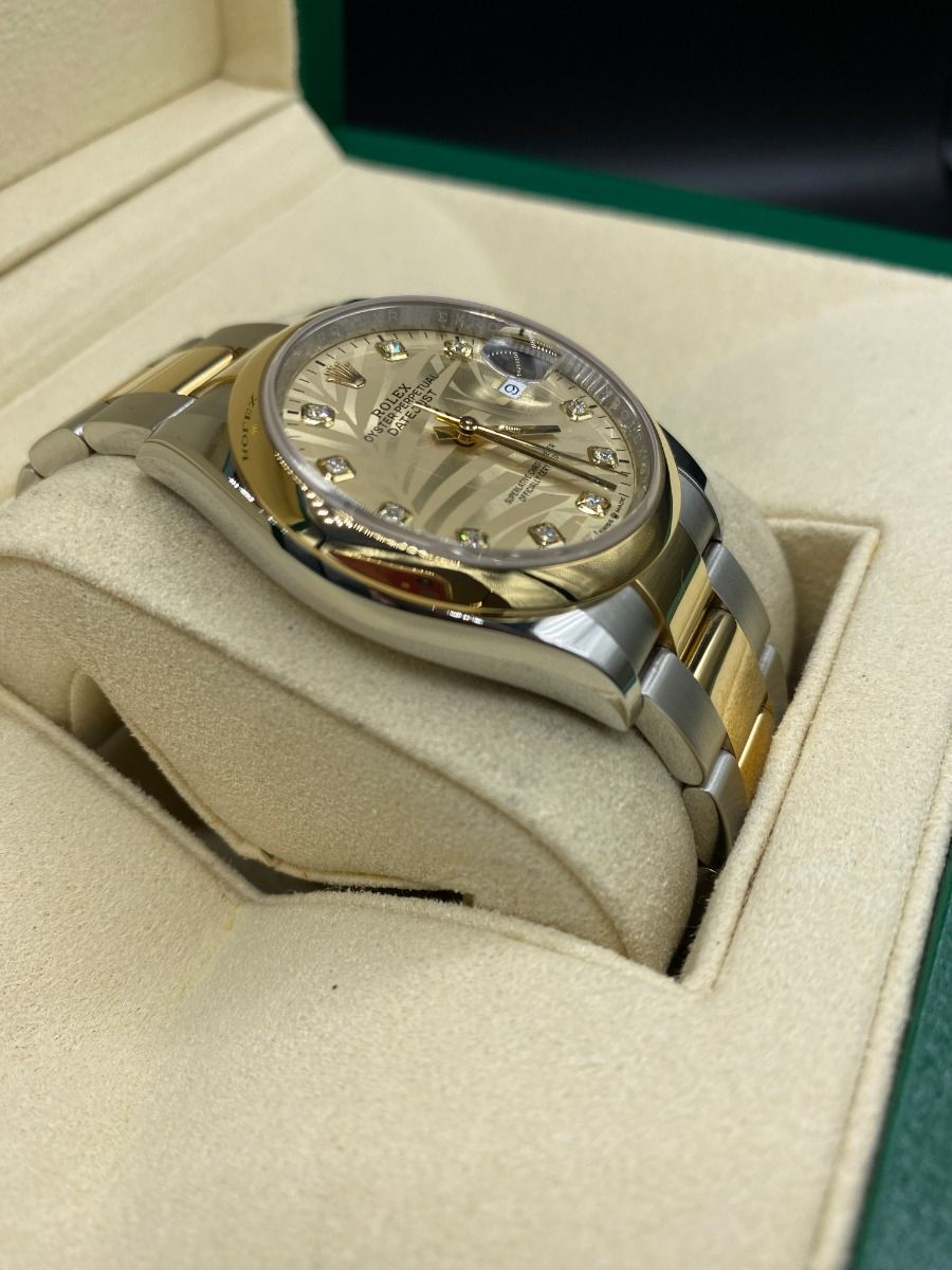 Thumbnail: Rolex Datejust 36mm 126203 Golden Palm Dial Domed Bezel Oyster Bracelet