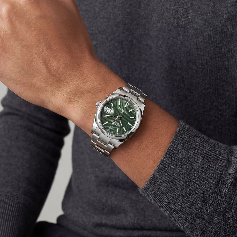 Thumbnail: Rolex Datejust Olive Green Palm-Motif Dial Men's Watch