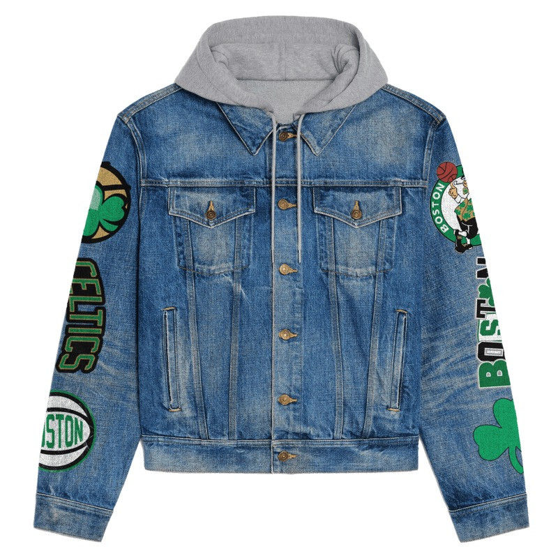 Thumbnail: Boston Celtics NBA Team Logo& Motto v3 3D Hooded Denim Jacket